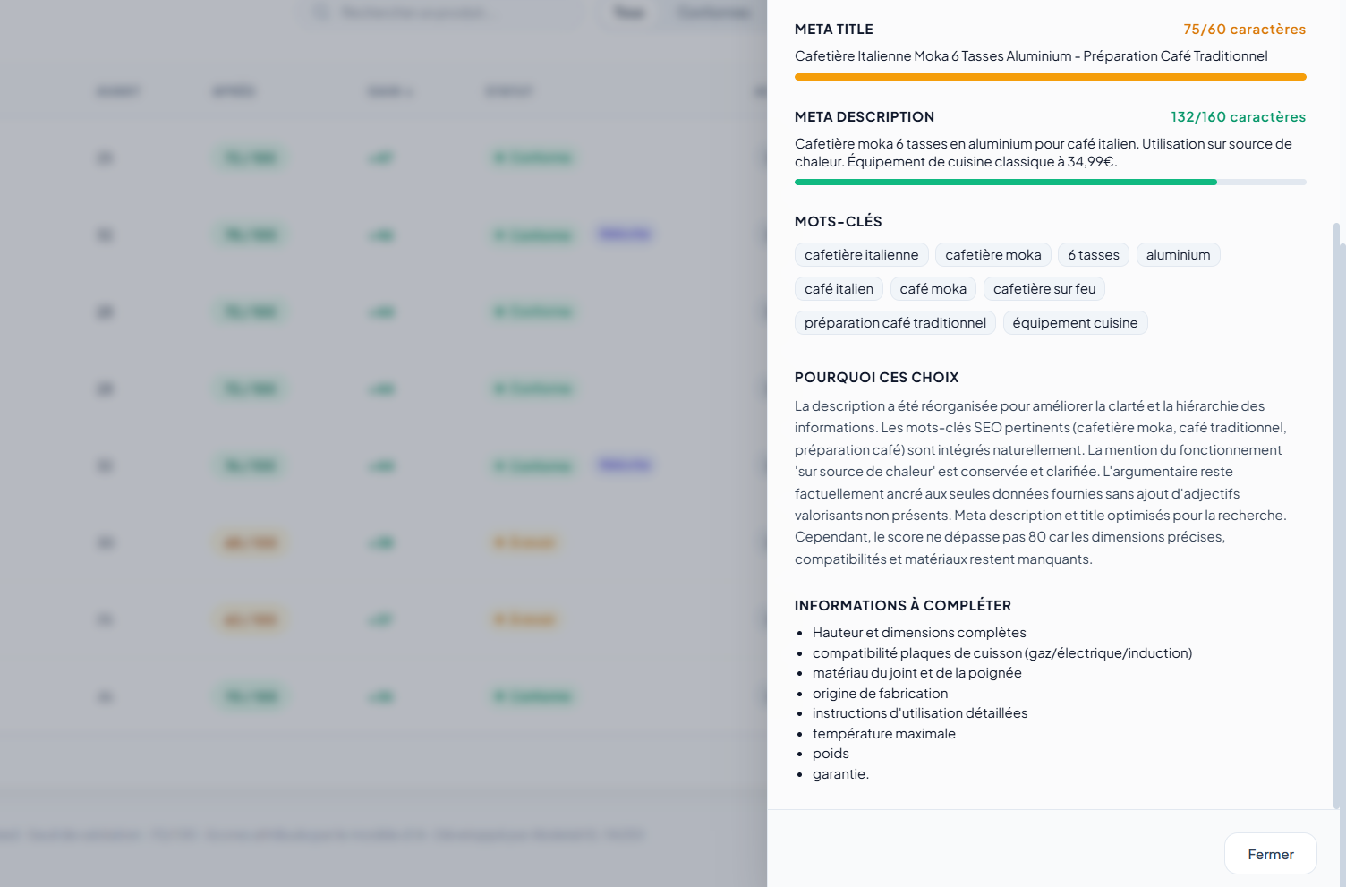 Meta tags, mots-clés et informations à compléter